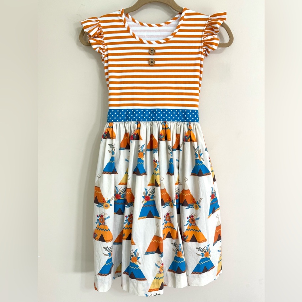 ELEANOR ROSE Girls Dress 14–16 Rhonda Stripe Teepee Fall Thanksgiving Ruffle